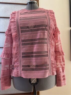 VGUC Self-Portrait Dusty Pink Lace Ruffle Blouse US 8